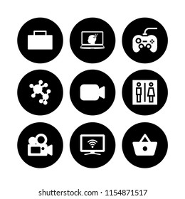 9 screen icons in vector set. smart tv, film, shopping basket button and laptop illustration for web and graphic design