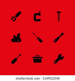 9 screw icon set with bottle opener, tool box and swiss army knife vector illustration for graphic design and web