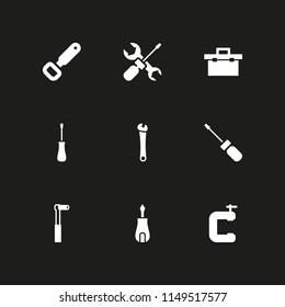 9 screw icon set with repair tool, bottle opener and ratchet vector illustration for graphic design and web