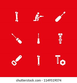 9 screw icon set with screwdriver, spanner and drill vector illustration for graphic design and web