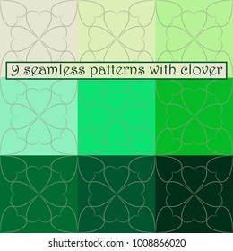 9 seamless patterns with clover.