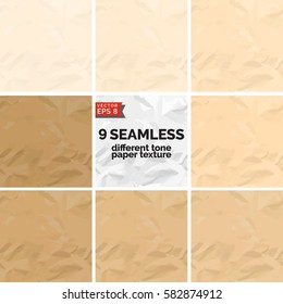 9 seamless vector different tone paper textures.