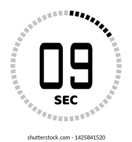 The 9 seconds, stopwatch icon, digital timer. Digital Countdown Timer Vector Icon. Clock and watch, timer.