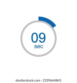 9 seconds timer clock. 9 sec stopwatch icon countdown time digital stop chronometer.