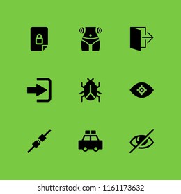 9 secure icons in vector set. lock, exit, vision and security system illustration for web and graphic design