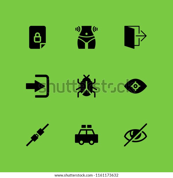 9 secure icons in\
vector set. lock, exit, vision and security system illustration for\
web and graphic design