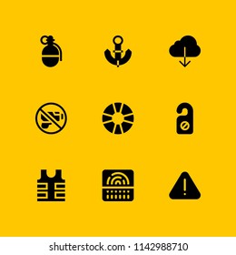 9 security icon set with guns, doorknob and warning vector illustration for graphic design and web