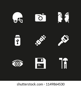 9 security icons in vector set. vision, key, safety seat and camera illustration for web and graphic design