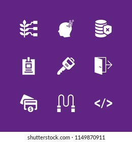 9 security icons in vector set. data, smart, credit card and exit illustration for web and graphic design