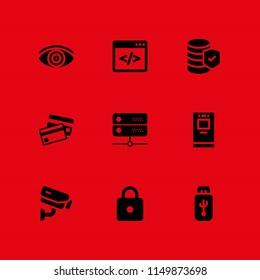 9 security icons in vector set. vision, verification, cctv and server illustration for web and graphic design