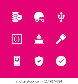 9 security icons in vector set. helmet, verification, key and usb illustration for web and graphic design
