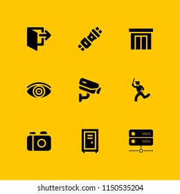 9 security icons in vector set. door, vision, server and locker illustration for web and graphic design