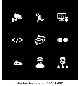 9 security icons in vector set. monitor, safety seat, credit cards payment and server illustration for web and graphic design