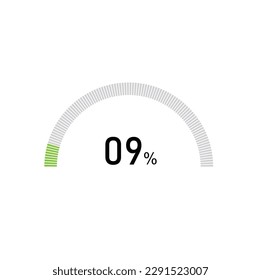 9% semicircle percentage diagrams, 9 Percentage ready to use for web design, infographic or business.
