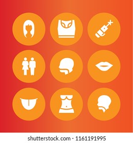 9 sensuality icons in vector set. family of heterosexual couple, underwear, laser and mouth illustration for web and graphic design