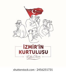 9 September 1922 Happy Liberation of Izmir. Turkish translation: 9 Eylül İzmir'in Kurtuluşu kutlu olsun. Vector, typography.