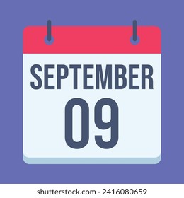 9 September Calendar. Blue Background. Vector Calendar.
