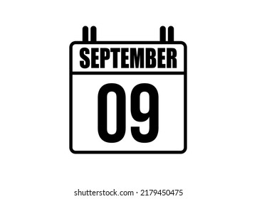 9 September calendar. Simple calendar page for the month of September. Black vector on white background.