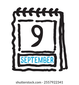 9 September date calendar - A simple yet elegant line art illustration of a date calendar captures the essence of organization and timekeeping. The clean lines and minimalistic design 