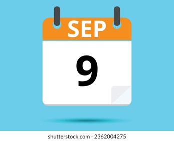 9 September. Flat icon calendar isolated on blue background. Vector illustration.