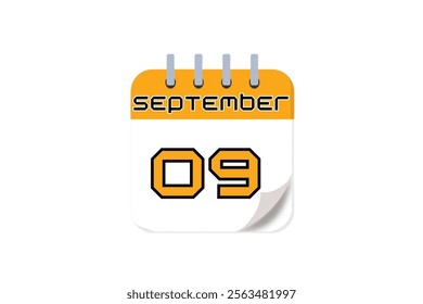 9 September month single day vector, illustration, calendar with yellow, black and white color background calendar September 9