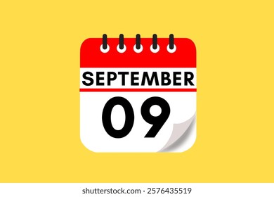 9 September month single day vector, illustration, calendar with red, black, white and yellow color background calendar September 9