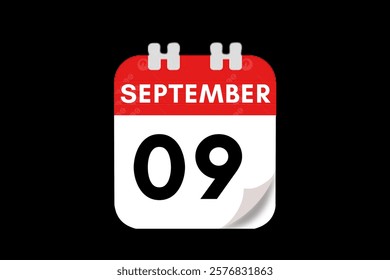 9 September month single day vector, illustration, calendar with red, gray, white and black color background calendar September 9