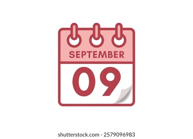 9 September month single day vector, illustration, calendar with maroon, rose and white color background calendar September 9