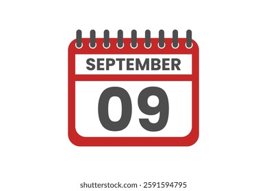 9 September month single day vector, illustration, calendar with red, black and white color background calendar September 9