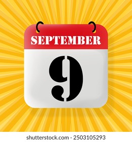 9 de septiembre. Burbuja de discurso con calendario 2024, 2025. Año, mes, día, semana, gestión del tiempo. Concepto de planificación. Ilustración 3D. Estilo de arte Pop. Icono de línea de Vector para negocios y publicidad