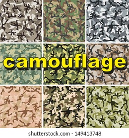 9 Set of camouflage pattern in vector illustration