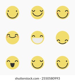 9 set cute smile emoji vector. yellow emoji smile. 2d emoticon chat