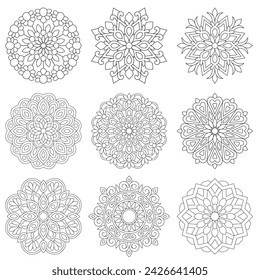 9 Set Easy Mandala For Coloring book Design