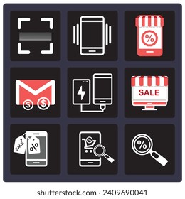 9 Set of flat vector icons - vector dollar coins, credit card, wallet, cash, money bag, electronic icon, investment, mobile shopping, check, shield, currency, euro sign, e commerce, money box, busines
