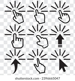9 set Hand click icon set. pointer icon vector. hand cursor icon vector.EPS10
