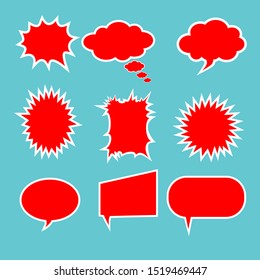 9 set of 9 red thinking style comic Speech bubble / manga speak balloon on pastel blue background