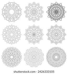 9 Set Simple Mandala For Coloring book Design