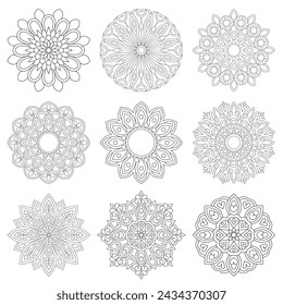 9 Set Simple Quality Mandala For Coloring book Design