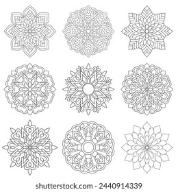 9 Set Unique Mandala For Coloring book Design