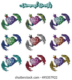 9 Set of Vector Diamond Hearts