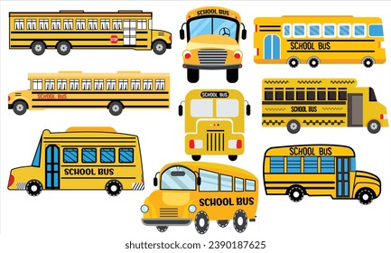 9 set of yellow  school bus vector.