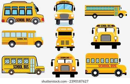 9 set of yellow  school bus vector.