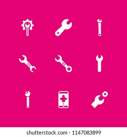 9 settings icon set with cogwheel, flight mode and spanner vector illustration for graphic design and web