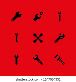 9 settings icon set with wrench and spanner vector illustration for graphic design and web