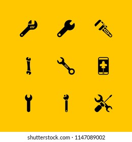9 settings icon set with wrench, spanner and repair tool vector illustration for graphic design and web