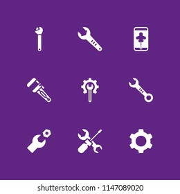 9 settings icon set with wrench, repair tool and cogwheel vector illustration for graphic design and web