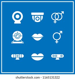 9 sex vector icon set with kiss, webcam, seductive and genders icons for mobile and web