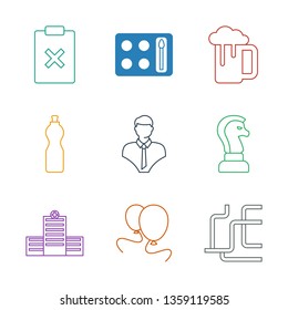 9 shadow icons. Trendy shadow icons white background. Included line icons such as network connection, heart baloons, hospital, chess horse, bust. shadow icon for web and mobile.