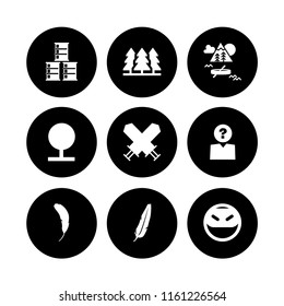 9 shadow icons in vector set. feather, warrior, barrel and unknown illustration for web and graphic design