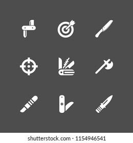 9 sharp icons in vector set. knives, scalpel, ax and target illustration for web and graphic design